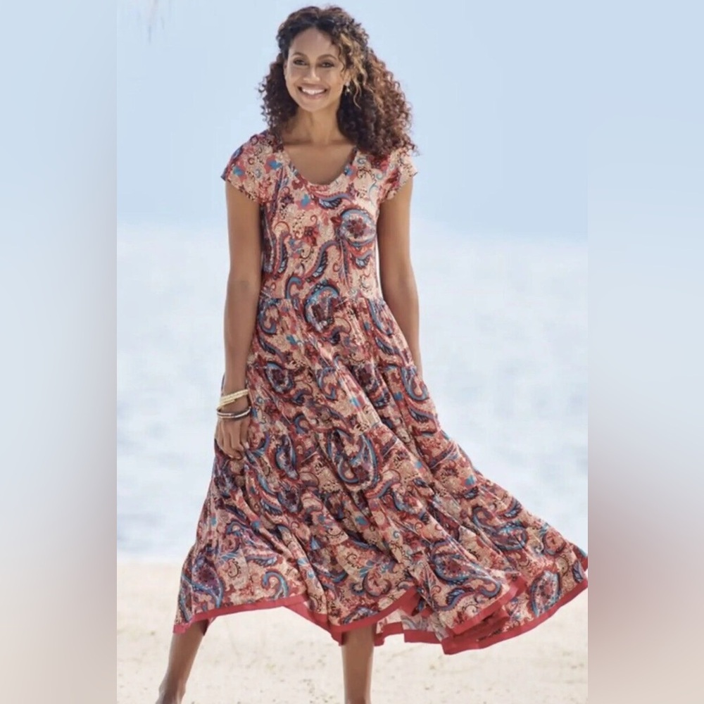 Soft Surroundings | Kara Boho Paisley Blue/Pink Tiered Maxi Dress - Picture 12 of 13